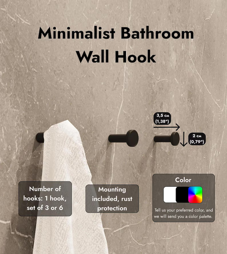 Gancio da parete minimalista per bagno | Gancio per asciugamani in acciaio inossidabile | Gancio da bagno moderno | Appendiabiti compatto da parete | Accessori per il bagno