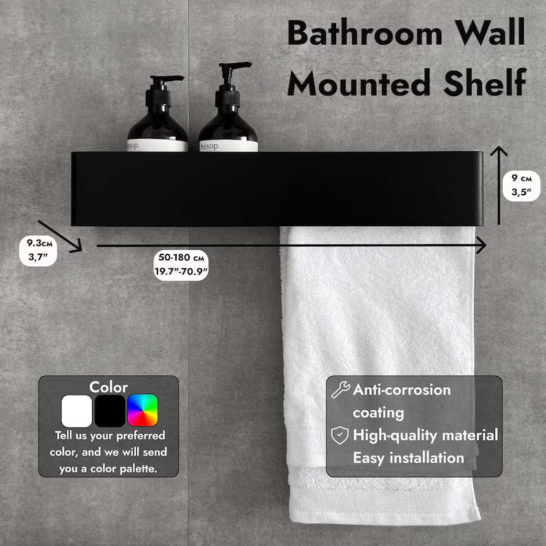 Steel Wall-Mounted Bathroom Shelf with Towel Bar