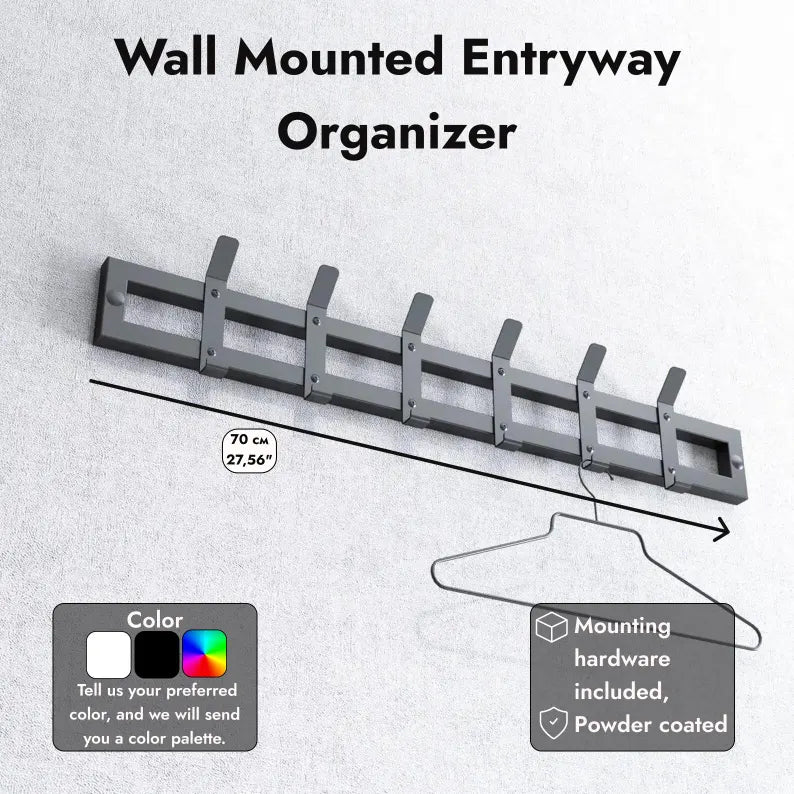 Appendiabiti da parete in metallo per ingresso | Appendiabiti in metallo con ganci | Appendiabiti minimalista per ingresso | Appendiabiti da parete