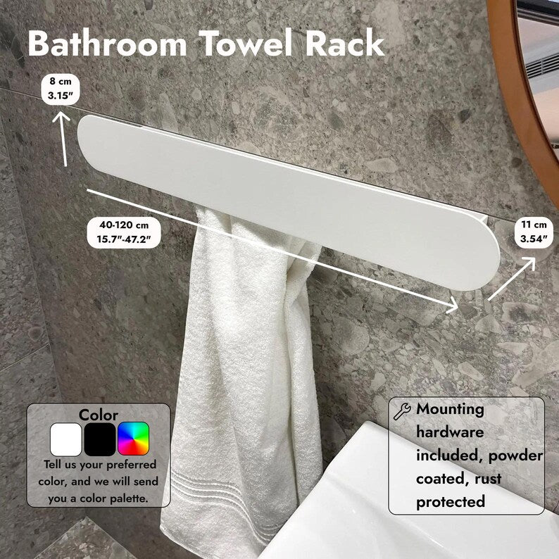 Hidden Towel Hanger – Wall-Mounted Metal Bathroom Rack, Black or White