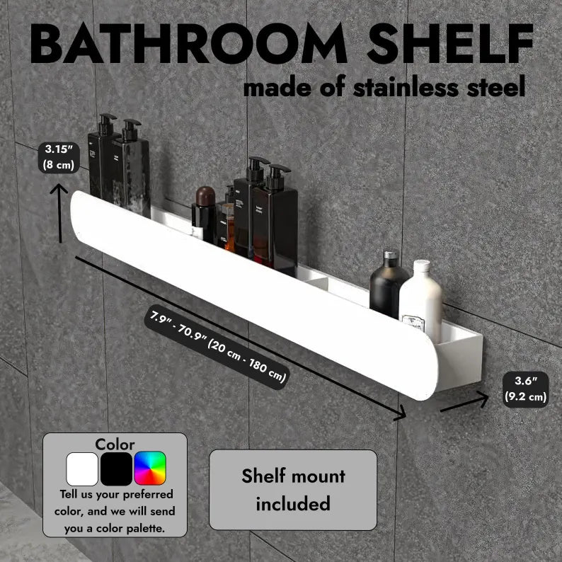 Edelstahlregal für Flaschen &amp; Kosmetik | Pulverbeschichtete Badezimmeraufbewahrung | Moderner Wandorganizer mit abgerundeten Kanten