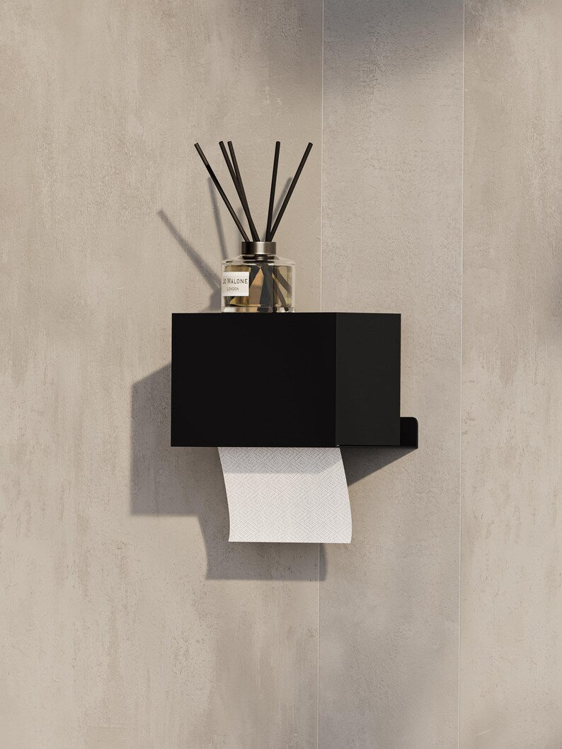 Wandmontierter Toilettenpapierhalter aus Edelstahl, geschlossenes Design, Entnahme von unten | Schwarzer oder weißer Serviettenspender | Toilettenpapierspender