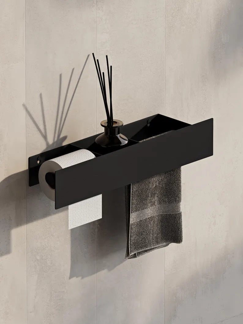3-in-1 Bathroom Wall Shelf – Towel Bar & Toilet Paper Holder