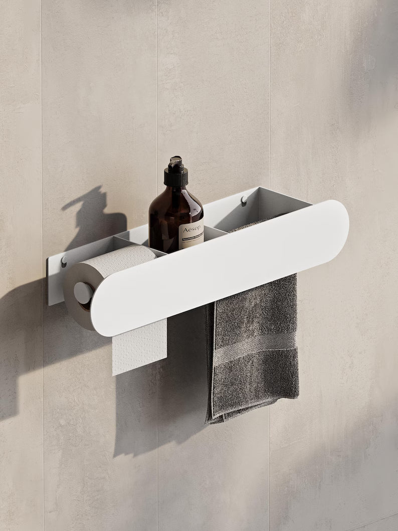 Mensola da bagno a parete con porta carta igienica – Portasciugamani nero opaco