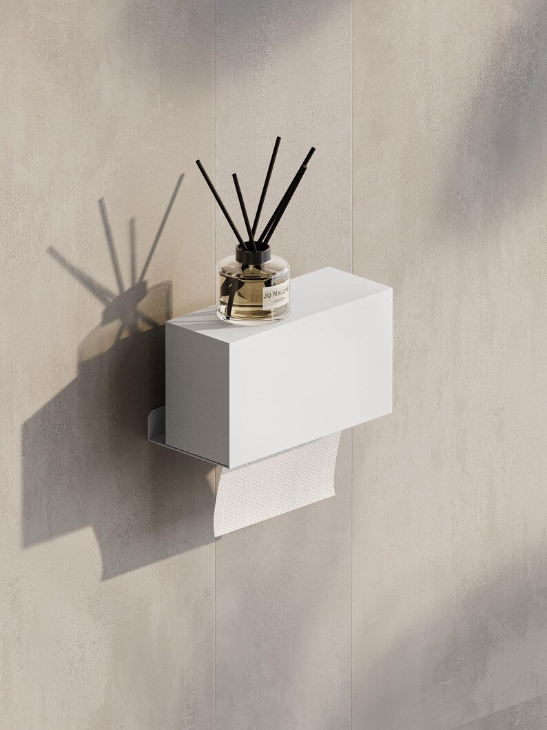 Wandmontierter Toilettenpapierhalter aus Edelstahl, geschlossenes Design, Entnahme von unten | Schwarzer oder weißer Serviettenspender | Toilettenpapierspender