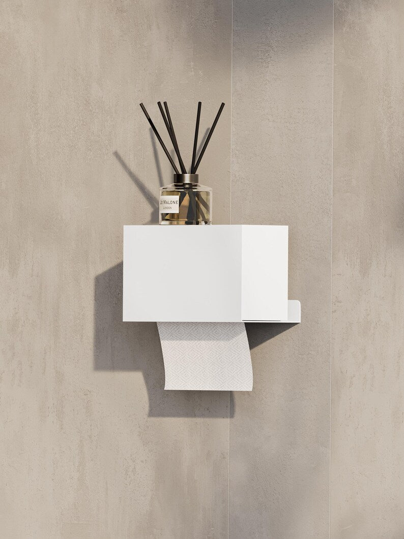 Wandmontierter Toilettenpapierhalter aus Edelstahl, geschlossenes Design, Entnahme von unten | Schwarzer oder weißer Serviettenspender | Toilettenpapierspender