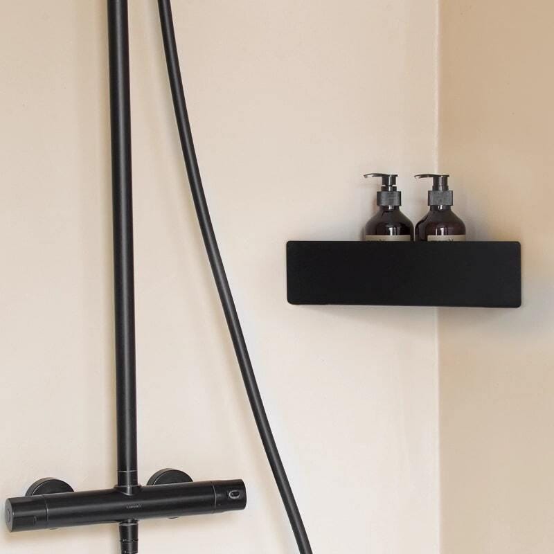 wall mounted shelf
floating shelf
narrow shelf
narrow shelves
bathroom storage
bathroom shelves
bathroom shelf
metal shelf
black shelf
black shelves
corner shelf
corner shelves
corner storage