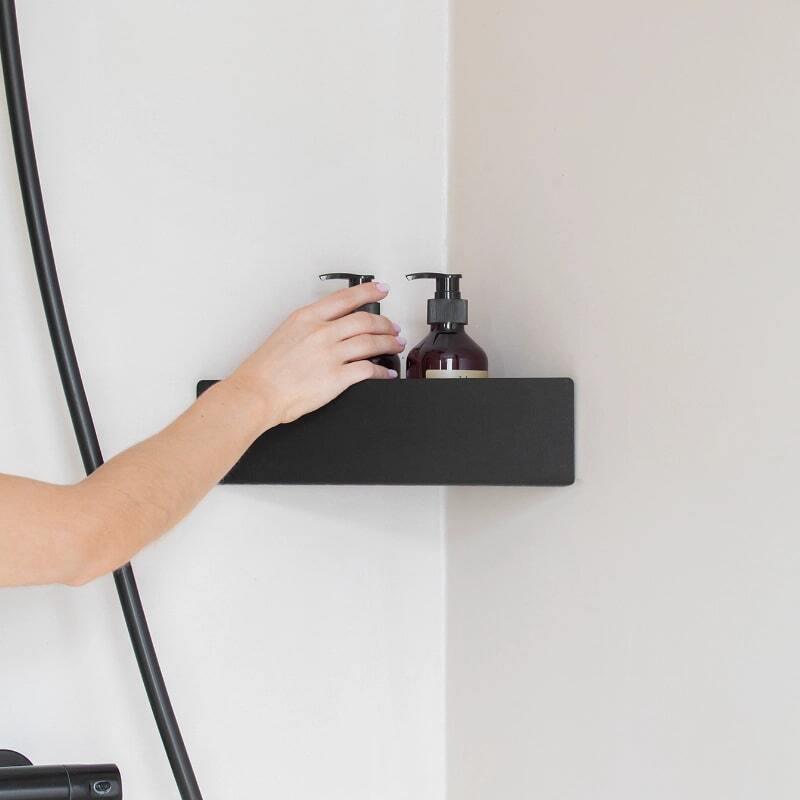 wall mounted shelf
floating shelf
narrow shelf
narrow shelves
bathroom storage
bathroom shelves
bathroom shelf
metal shelf
black shelf
black shelves
corner shelf
corner shelves
corner storage