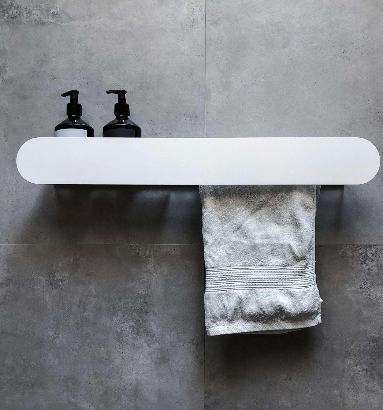 towel rack
towel holder
towel rail
shower towel rack
bathroom organizer
floating wall shelf
shelf and towel rail
wall-mounted shelf
wall-mount towel bar
bathroom shelf
bathroom wall shelf
shower wall shelf
shelf with towel bar