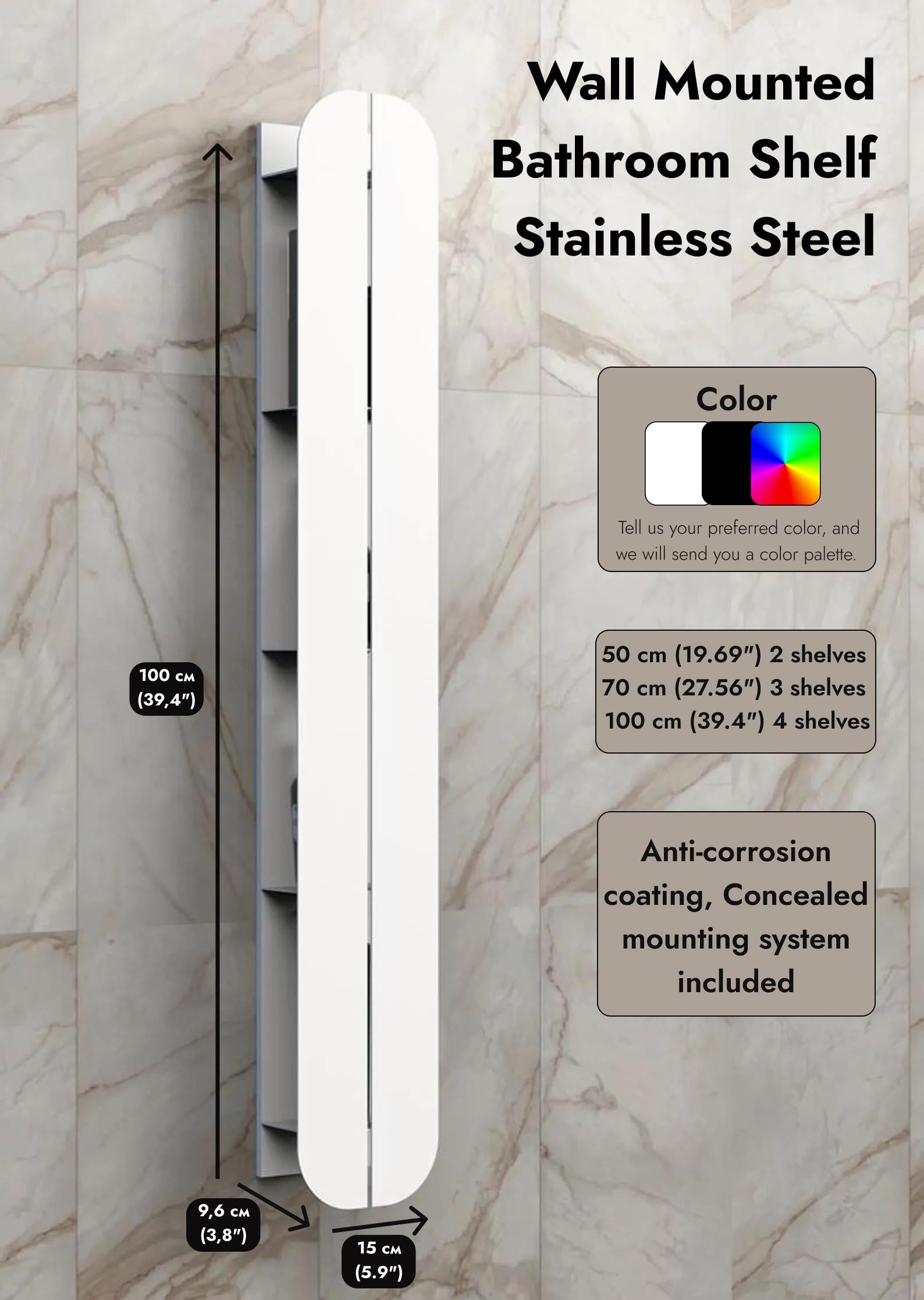 Mobiletto da bagno verticale moderno – Ripiano in acciaio nascosto