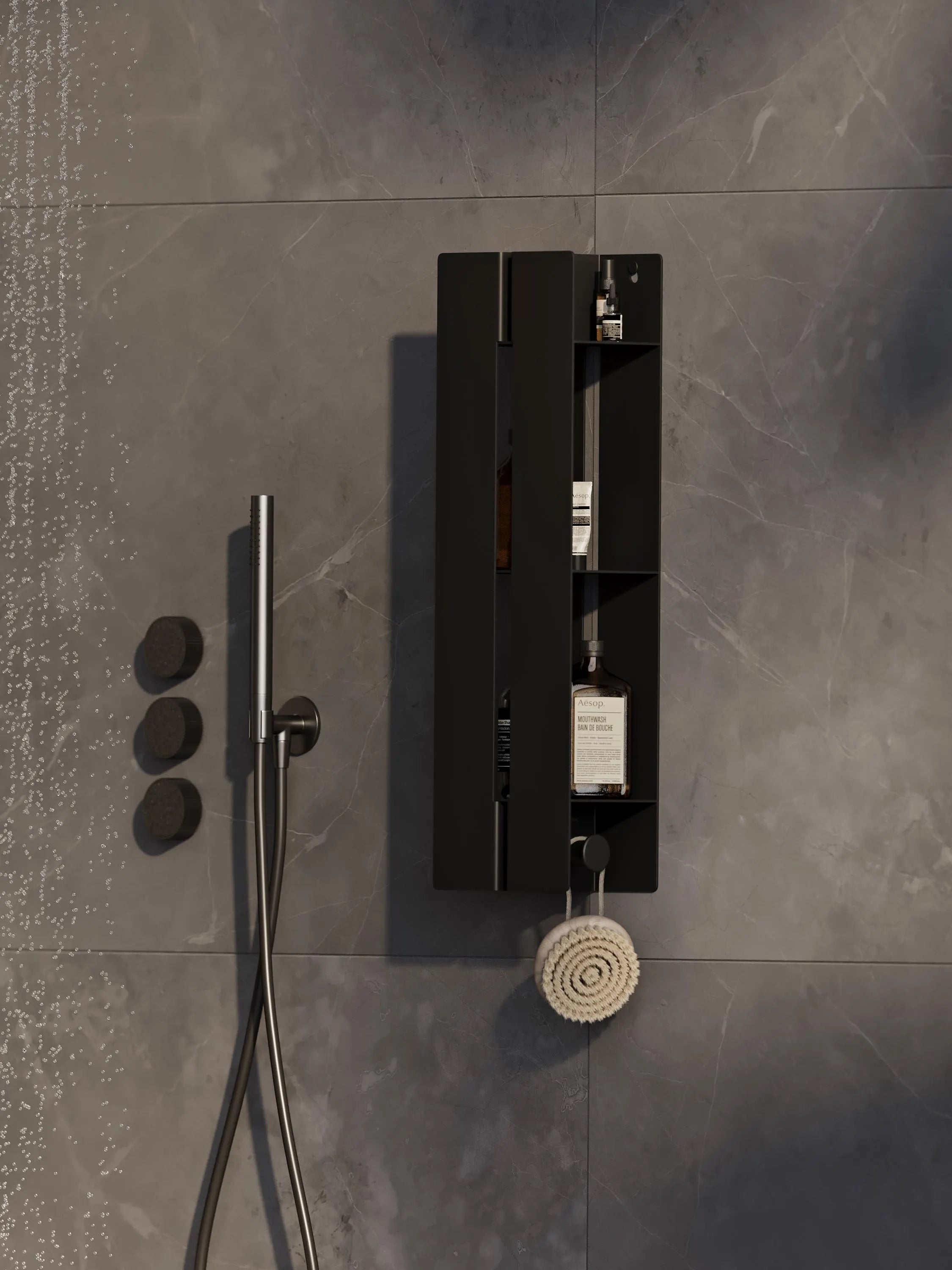 Vertikales Badezimmerregal | Wandmontierte Aufbewahrung | Organizer mit verdeckter Klappe | Edelstahl | Modernes Design | Schwarz oder Weiß